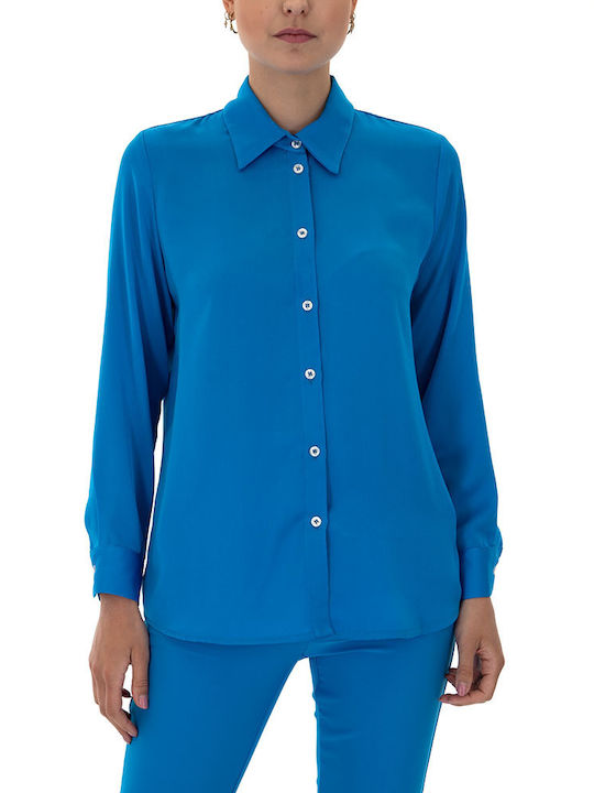 Twenty 29 Women's Satin Long Sleeve Shirt Blue