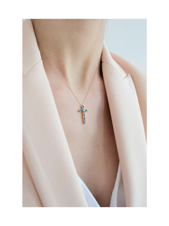 Kritsimis Damen Rosé Vergoldet Kreuz mit Kette