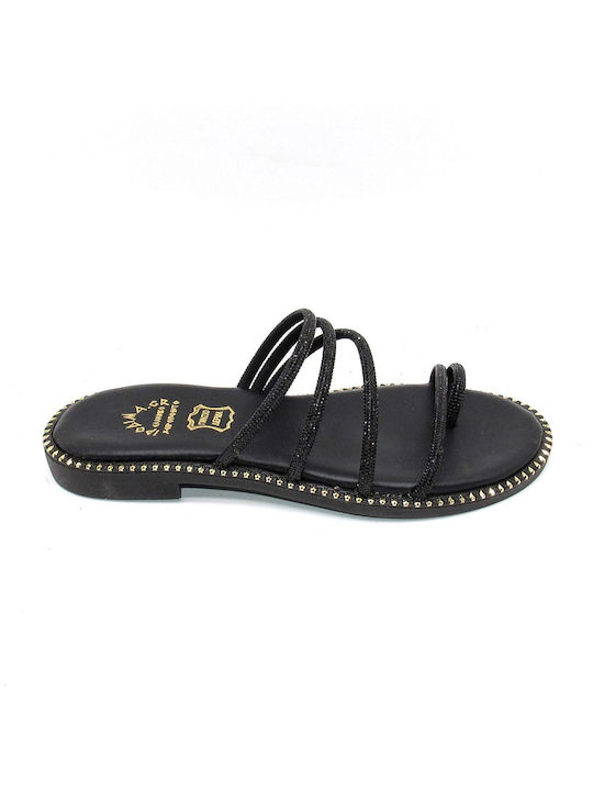 Ipodima Leder Damen Flache Sandalen in Schwarz Farbe