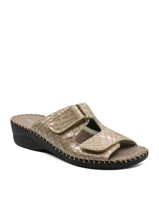 Leather Women's Flat Sandals in Beige Color