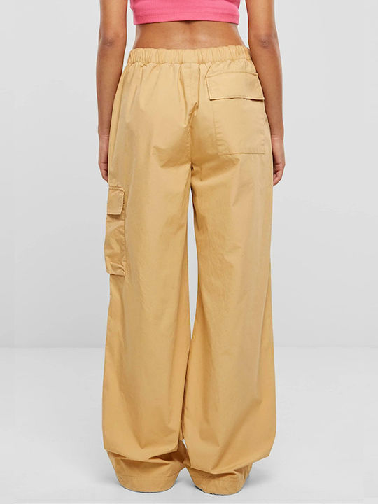 Karl Kani Small Signature Women's High-waisted Fabric Cargo Trousers with Elastic Sand