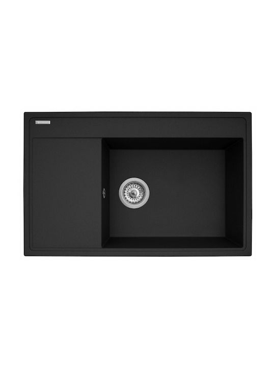 Pyramis Camea Drop-In Küchenspüle aus Flüssigem Granit mit Wasserhahn M79xP50cm Schwarze