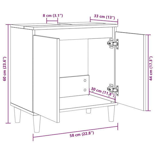 vidaXL Schrank Waschtisch ohne Waschbecken L58xB33xH60cm Sonoma Oak