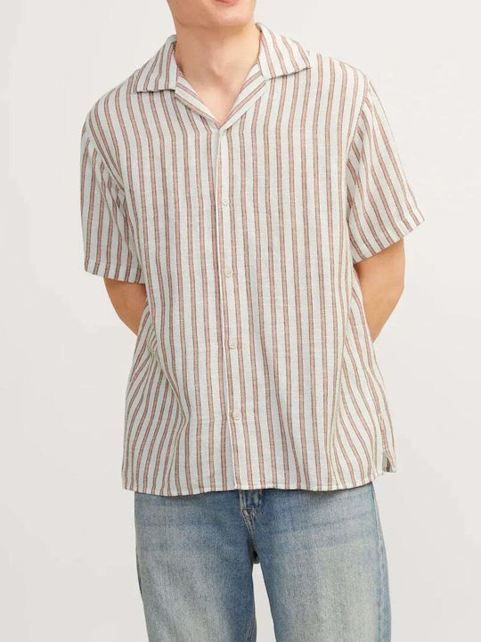 Jack & Jones Men's Shirt Short-sleeved Striped Carnelian