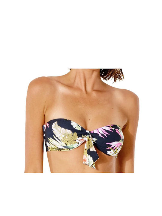 Rip Curl Strapless Bikini Top με Ενίσχυση Floral Μαύρο