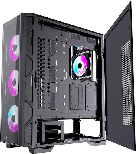 Preyon Nest Meshy+ Gaming Midi-Turm Computergehäuse mit Seitenfenster und RGB-Beleuchtung Schwarz