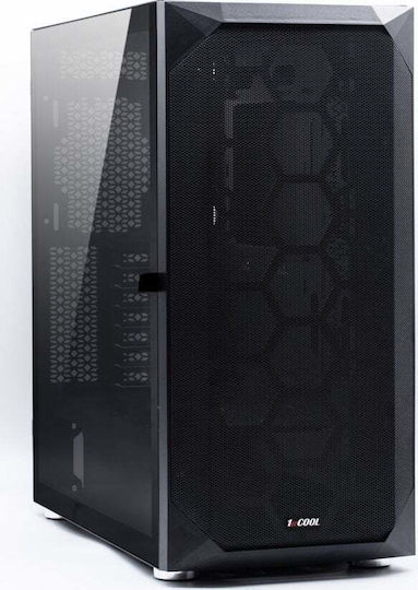 1stCOOL Wind Storm Gaming Midi-Turm Computergehäuse mit Seitenfenster und RGB-Beleuchtung Schwarz