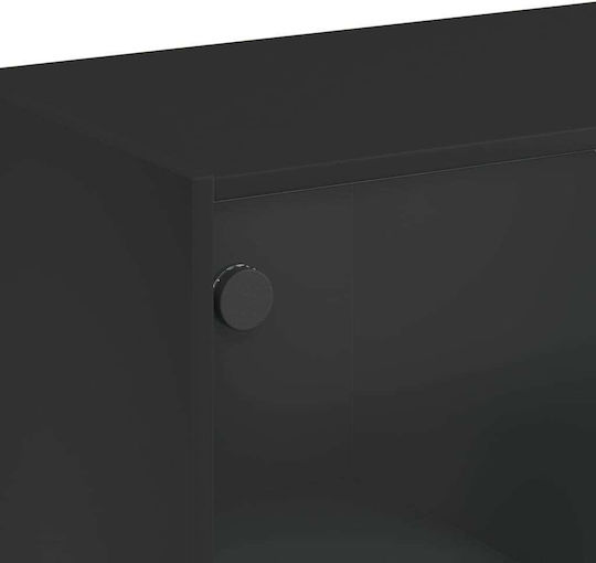 Vitrină Pentru Sufragerie Din Placă Din Lemn Agregat Vitrină Cu Geamuri Neagră 68x37x109cm