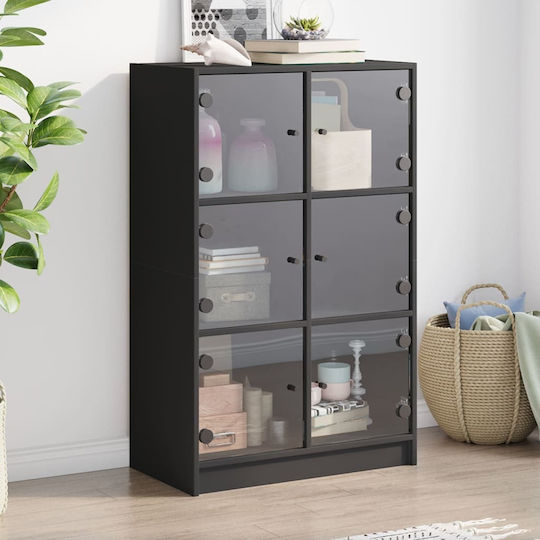Vitrină Pentru Sufragerie Din Placă Din Lemn Agregat Vitrină Cu Geamuri Neagră 68x37x109cm