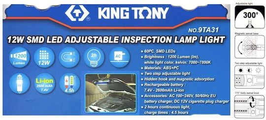 King Tony Φακός Συνεργείου LED με Φωτεινότητα έως 1200lm