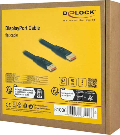 DeLock Cable DisplayPort male - DisplayPort male 2m Μαύρο (81006)