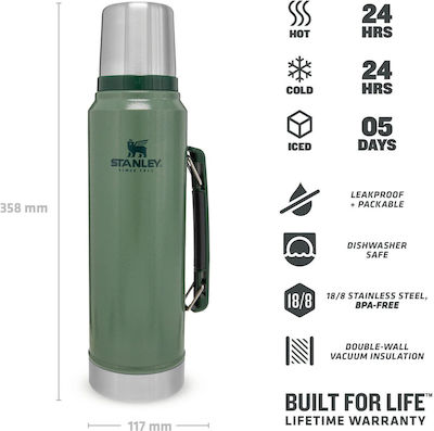 Stanley Classic Legendary Sticlă Termos Oțel inoxidabil Fără BPA Stainless Steel Thermos Stainless Steel Bottle Thermos 1lt cu Grip