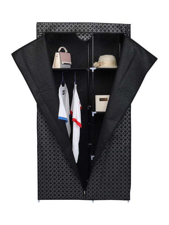 Saska Garden Fabric Wardrobe with Zipper and Shelves in Black Color 170x90x170cm