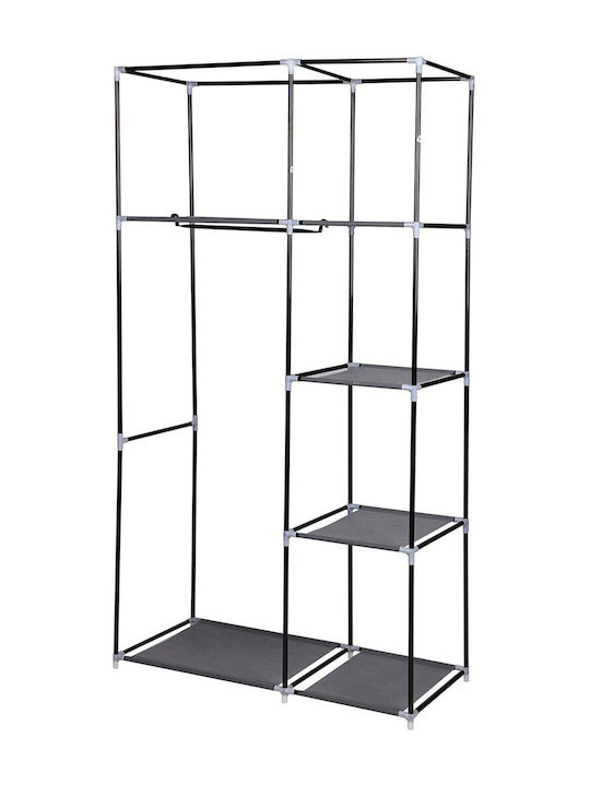 Saska Garden Fabric Wardrobe with Zipper and Shelves in Black Color 170x90x170cm