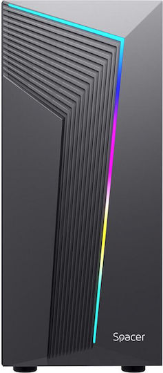 Spacer Warrior Геймърско бюро Midi Tower Компютърна кутия с RGB осветление Черен
