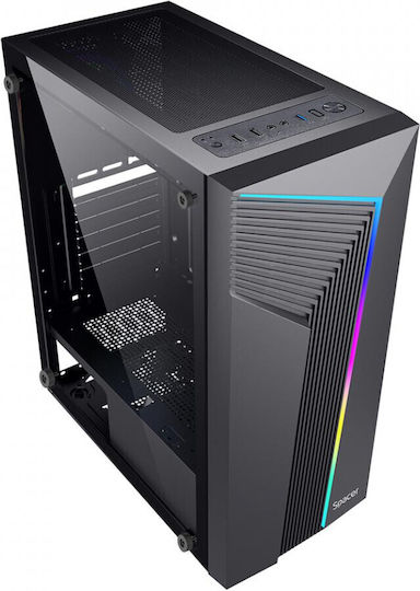 Spacer Warrior Геймърско бюро Midi Tower Компютърна кутия с RGB осветление Черен