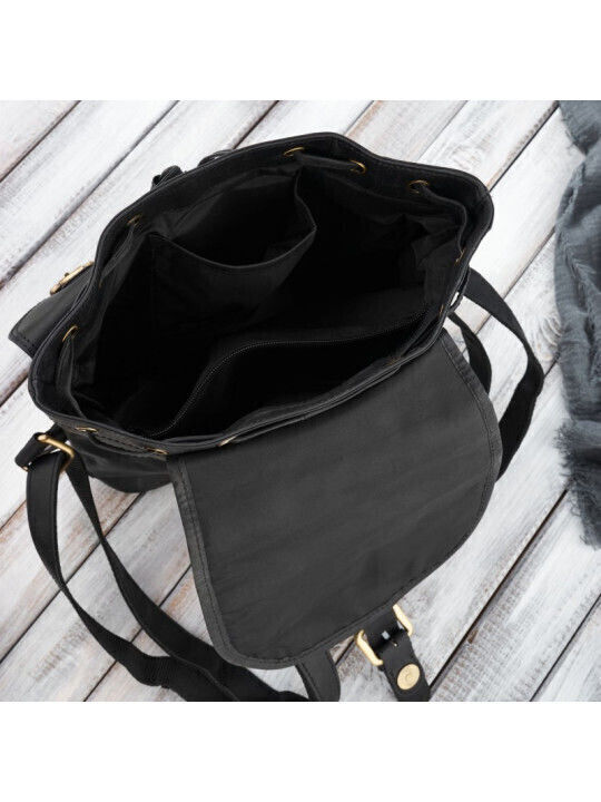 Set Leder Damentasche Rucksack Schwarz