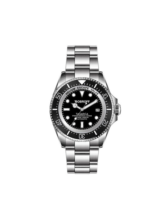 Bobroff Ανδρικό Ρολόι 44mm Μπαταρίας με Ασημί Μεταλλικό Μπρασελέ