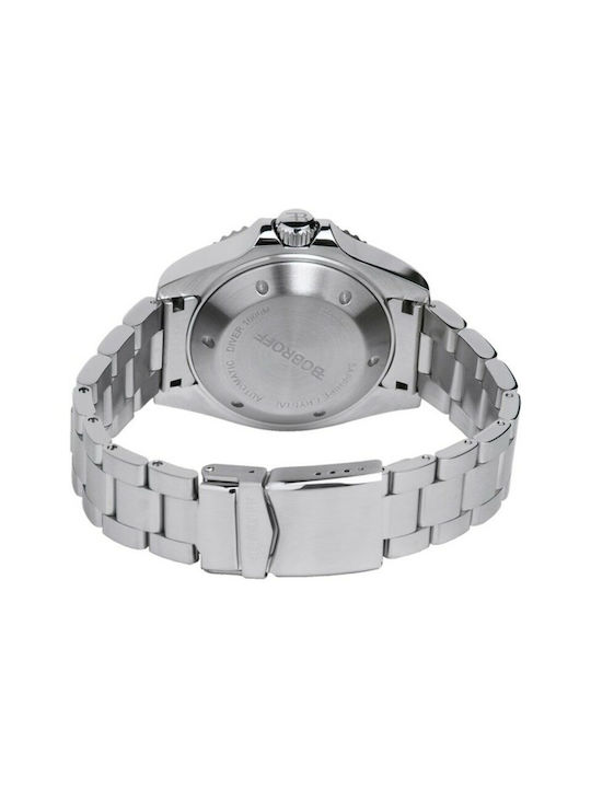 Bobroff Ανδρικό Ρολόι 44mm Μπαταρίας με Ασημί Μεταλλικό Μπρασελέ