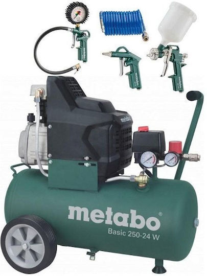 Metabo Basic 250-24w + Lpz Cu o singură fază Compresor de aer cu Rezervor de aer 24lt