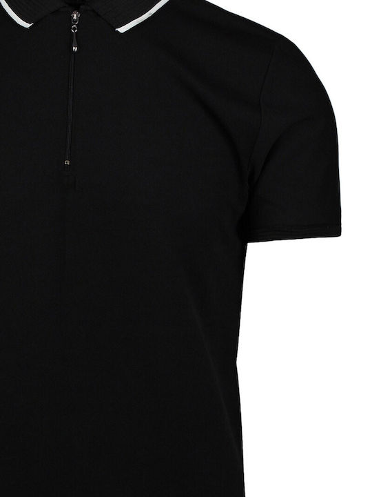 MYS Men's Short Sleeve Blouse with Zipper BLACK