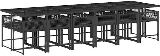Set Sala De Mese Pentru Exterior 13 Piese Negru Cu Perne