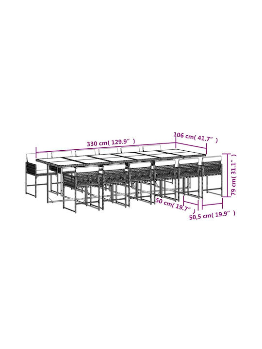 Set Sala De Mese Pentru Exterior 13 Piese Negru Cu Perne