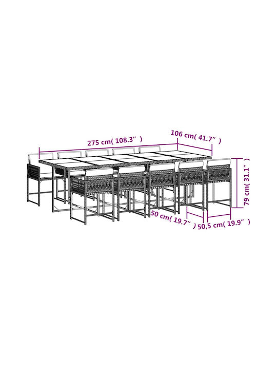 Set Sala De Mese Pentru Exterior 11 Piese Negre Cu Perne
