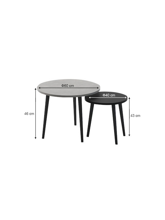 Round Coffee Table Roma Wooden Gray 2pcs L60xW60xH46cm.