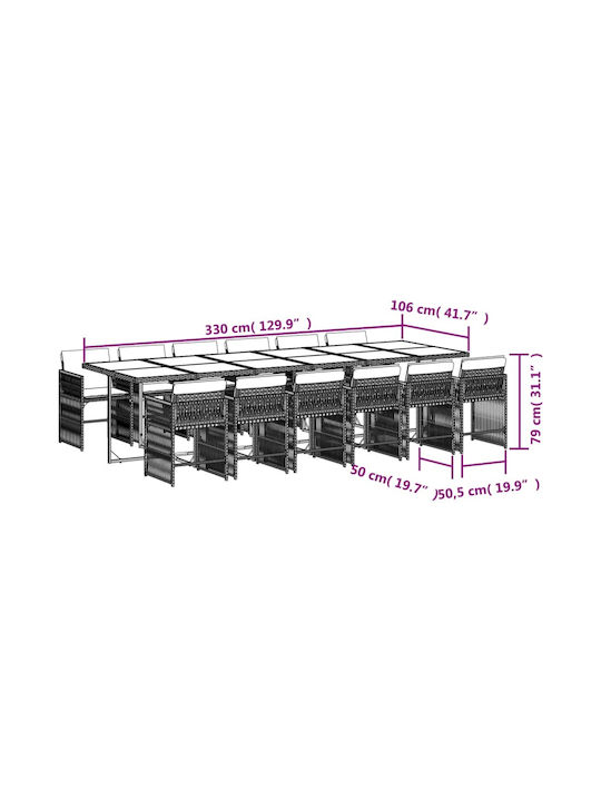 Set Sala De Mese Pentru Exterior 13 Piese Negru Cu Perne