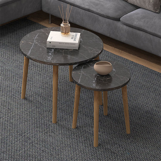 Rund Couchtisch Roma Holz Black 2Stück B60xT60xH46cm