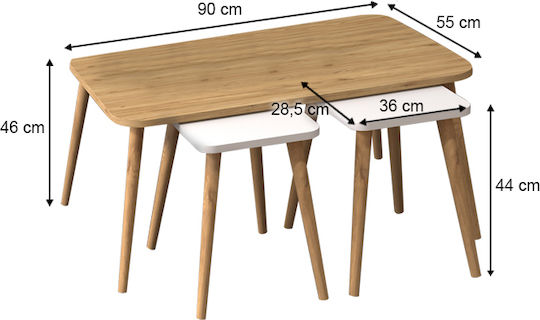 Ορθογώνιο Σετ Ζιγκόν Oliva Ξύλινο Oak - Λευκό 3τμχ Μ90xΠ55xΥ46εκ.