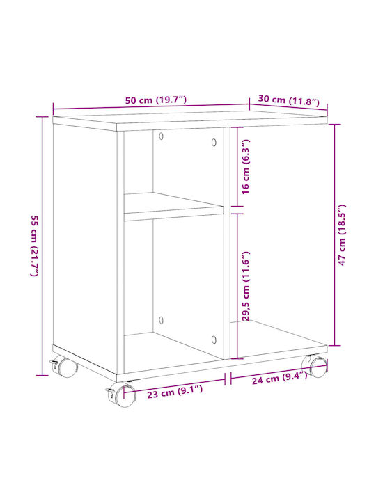 vidaXL Beistelltisch Rechteckig Holz mit Rädern Rauchfichte M50xT30xH55cm