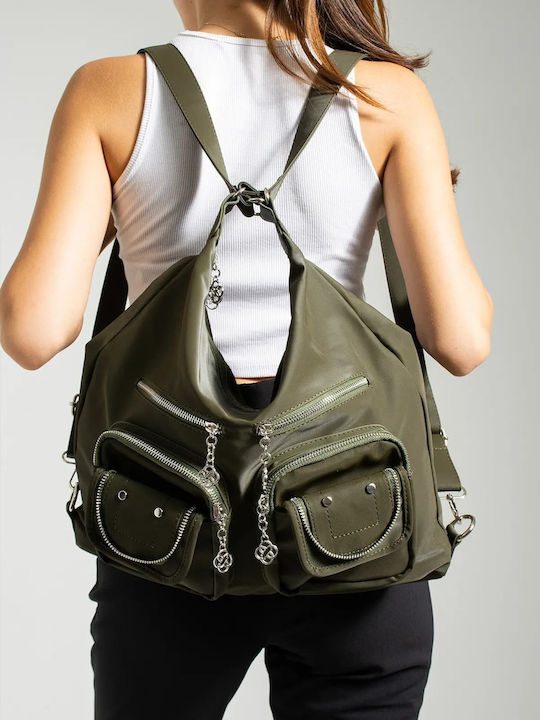 Mega Bag Women's Backpack Shoulder Bag Two Pockets Khaki