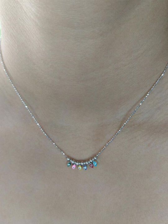 Damen Silber Halskette Sechs Mehrfarbige Augen 925 Verziert mit Emaille