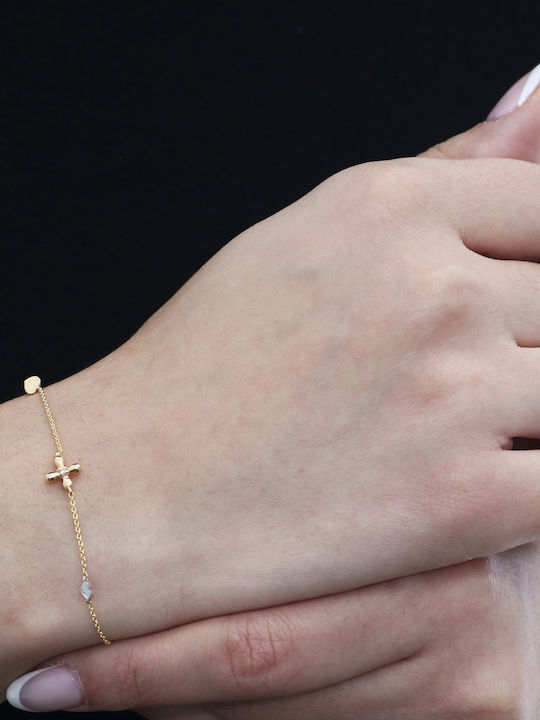 Bracelet Chain with Cross design made of Gold 14K with Diamond