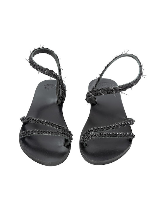 Philio Leder Damen Flache Sandalen in Schwarz Farbe