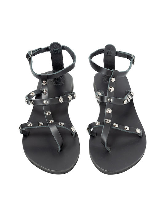 Philio Leather Women's Flat Sandals in Black Color