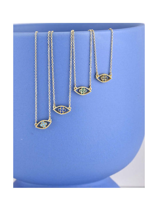 Savvidis Necklace Eye from Gold 9 K with Zircon