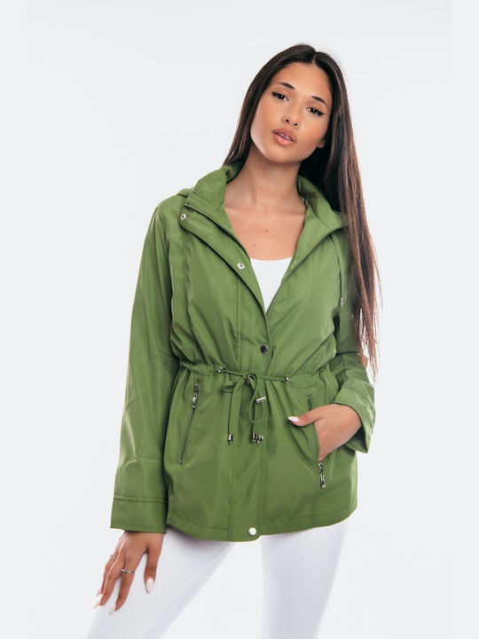 Dress Up Women's Short Lifestyle Jacket for Winter with Hood Green