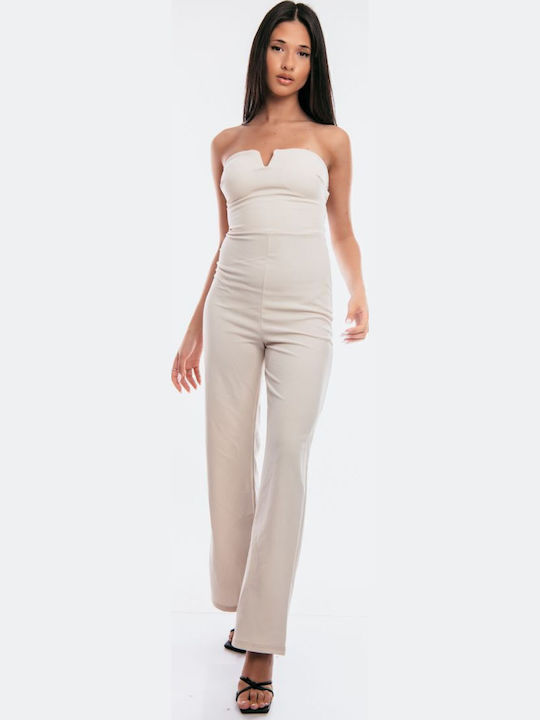 Γυναικεία Strapless Ολόσωμη Φόρμα Μπεζ