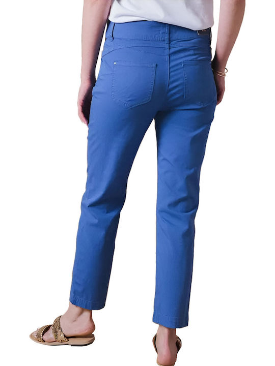 C'est Beau La Vie Damen Hoch tailliert Stoff Capri Hose Blue Indigo