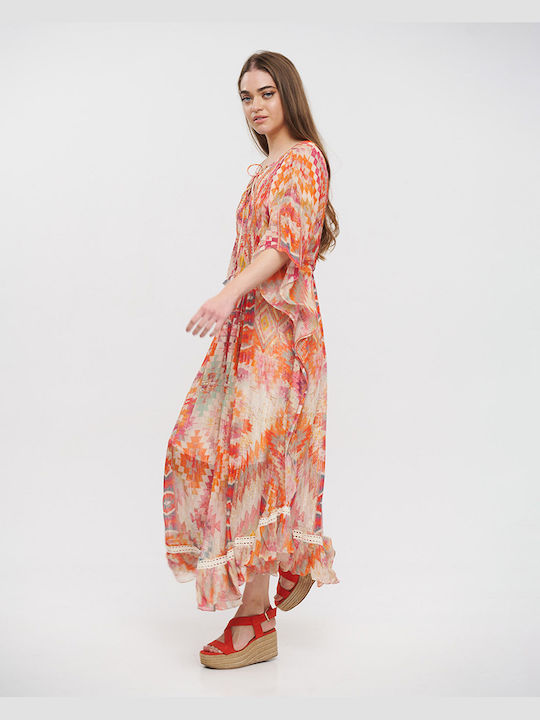 Ble Resort Collection Damen Kleid Strand Κοκκινο/ροζ/λευκο