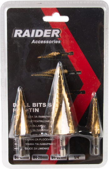 Raider Σετ 3 Κωνικά Τρυπάνια HSS για Μέταλλο