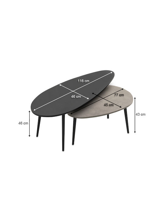 Oval Couchtisch Elips Holz Black - Grey 2Stück B116xT46xH46cm