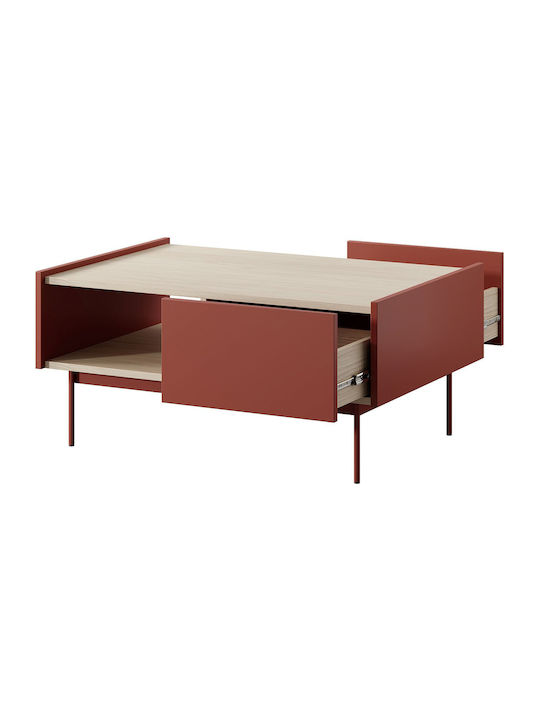 Rectangular Central Coffee Table Wooden with Drawers Red and Natural M97xW65xH45cm