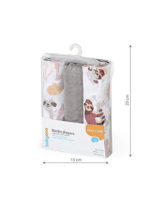 Babyono Muslin Swaddle Wraps Grey Gray 70x70cm. 3pcs