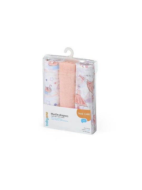 Babyono Muslin Swaddle Wraps Powder Pink Pink 70x70cm. 3pcs