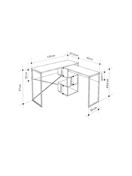 Γραφείο Badau Ξύλινο Λευκό με Μεταλλικά Πόδια 110x37.2x77εκ.
