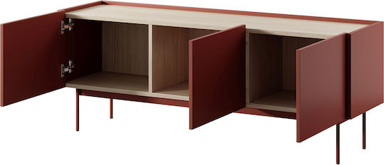 Stand TV Culoare Ceramic Roșu + Natural L144xA55xÎ37cm